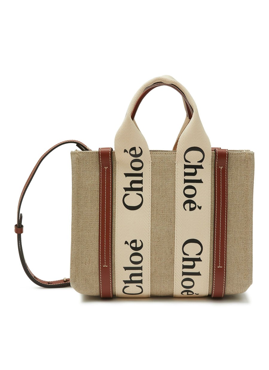 Bags * | Chloe Clearance Small 'Woody' Eco Linen Canvas Tote Bag