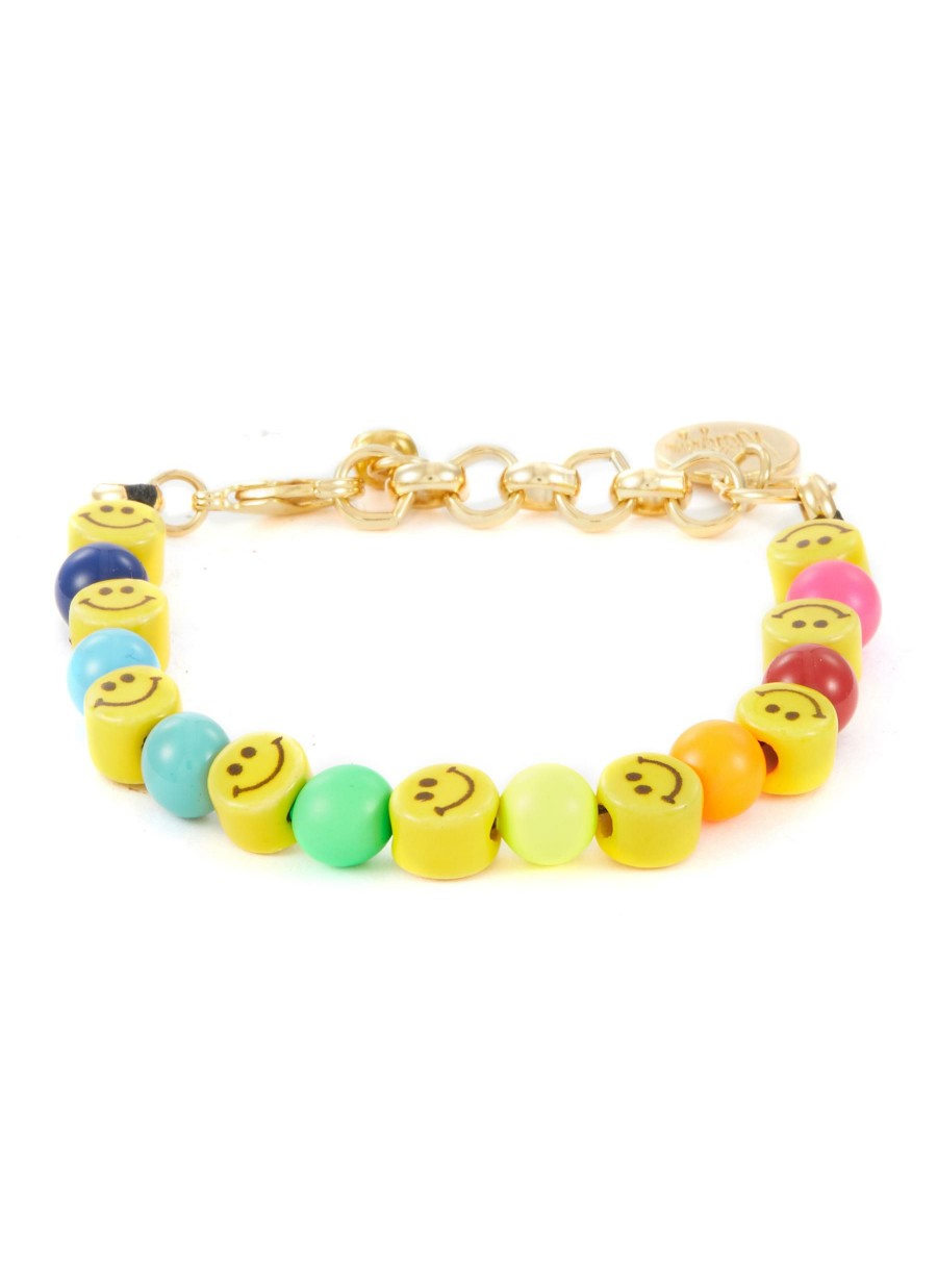 Accessories * | Venessa Arizaga Premium 'Rainbow Cheer' Gold Plated Brass Ceramic Glass Bead Bracelet