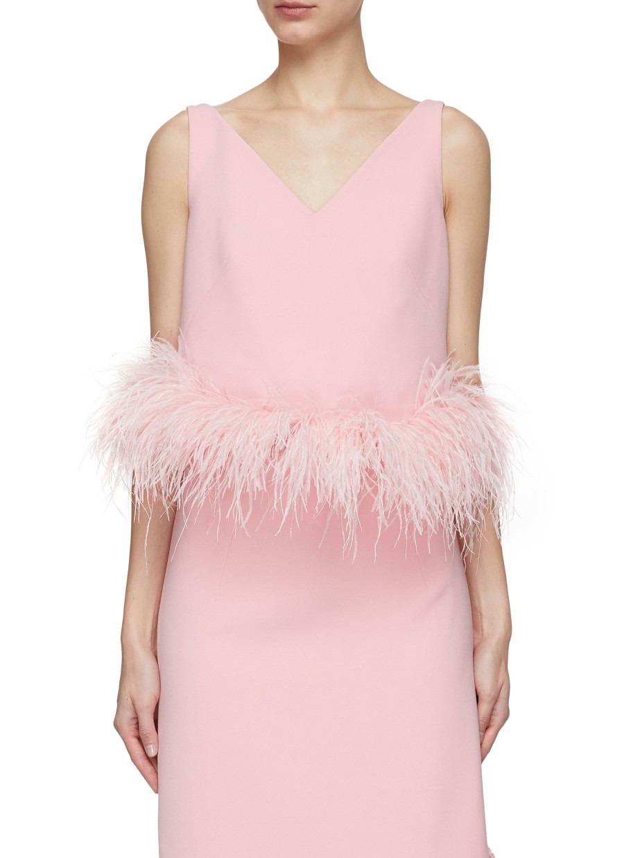 Clothing * | Huishan Zhang Discount 'Marcia' V-Neck Sleeveless Feather Trim Top