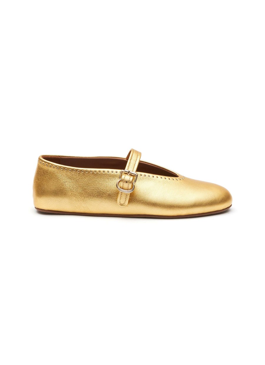 Shoes * | Alaia Tendy Style Mini Eyelet Applique Laminated Nappa Leather Ballerina Flats