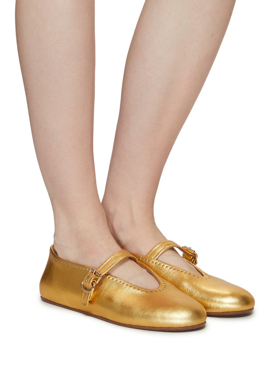 Shoes * | Alaia Tendy Style Mini Eyelet Applique Laminated Nappa Leather Ballerina Flats