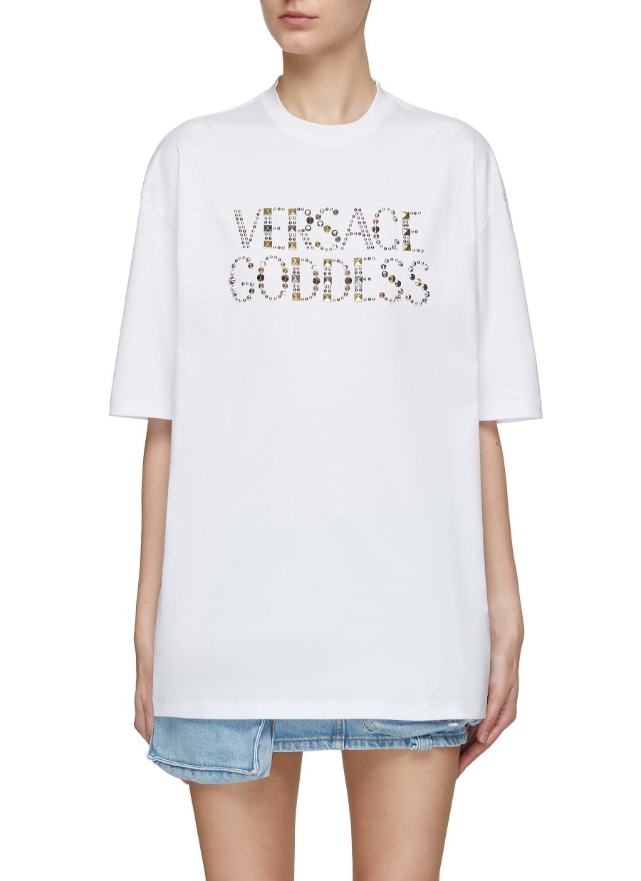 Clothing * | Premium Stud Embellished 'Versace Goddess' Slogan Short Sleeve T-Shirt