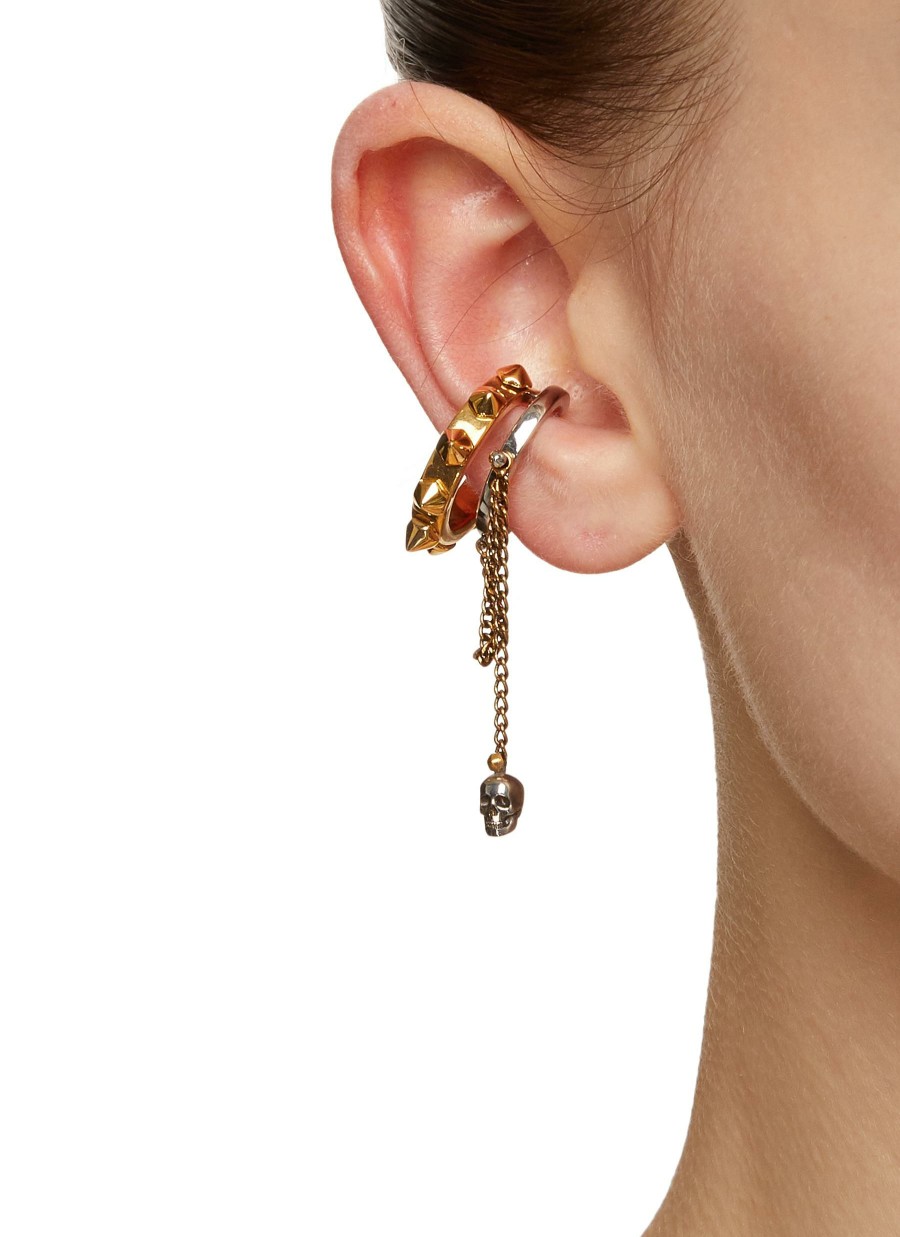 Accessories * | Alexander Mcqueen Best Sale Brass Skull Pendant Double Hoop Ear Cuff