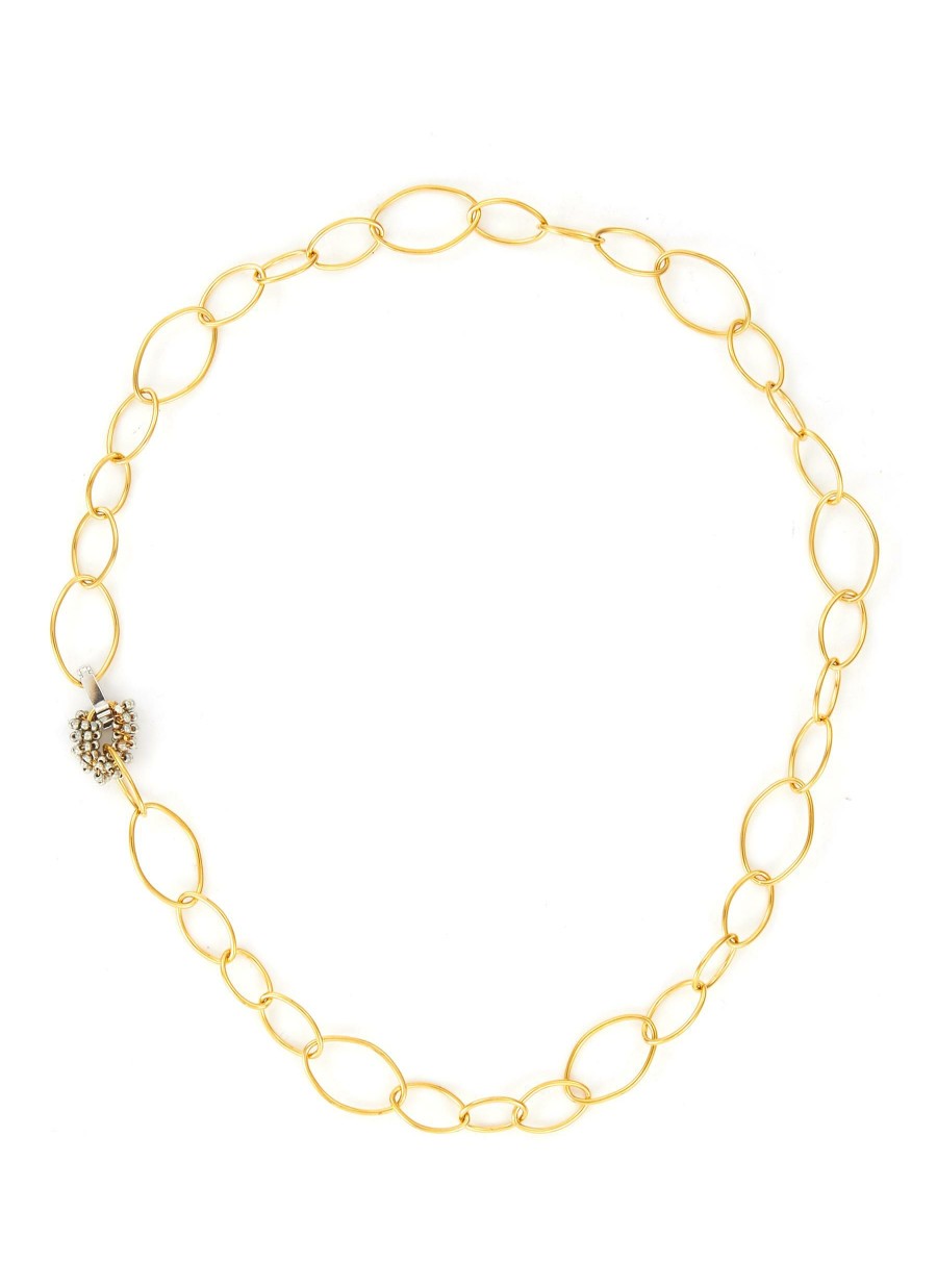 Accessories * | Monshiro Free Delivery Gold Plated Metal Vintage Czech Glass Bead Oval Chain Necklace