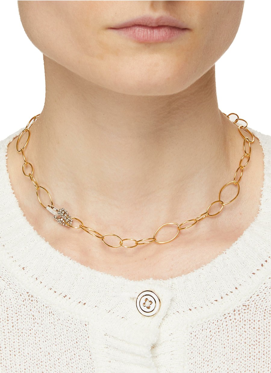 Accessories * | Monshiro Free Delivery Gold Plated Metal Vintage Czech Glass Bead Oval Chain Necklace