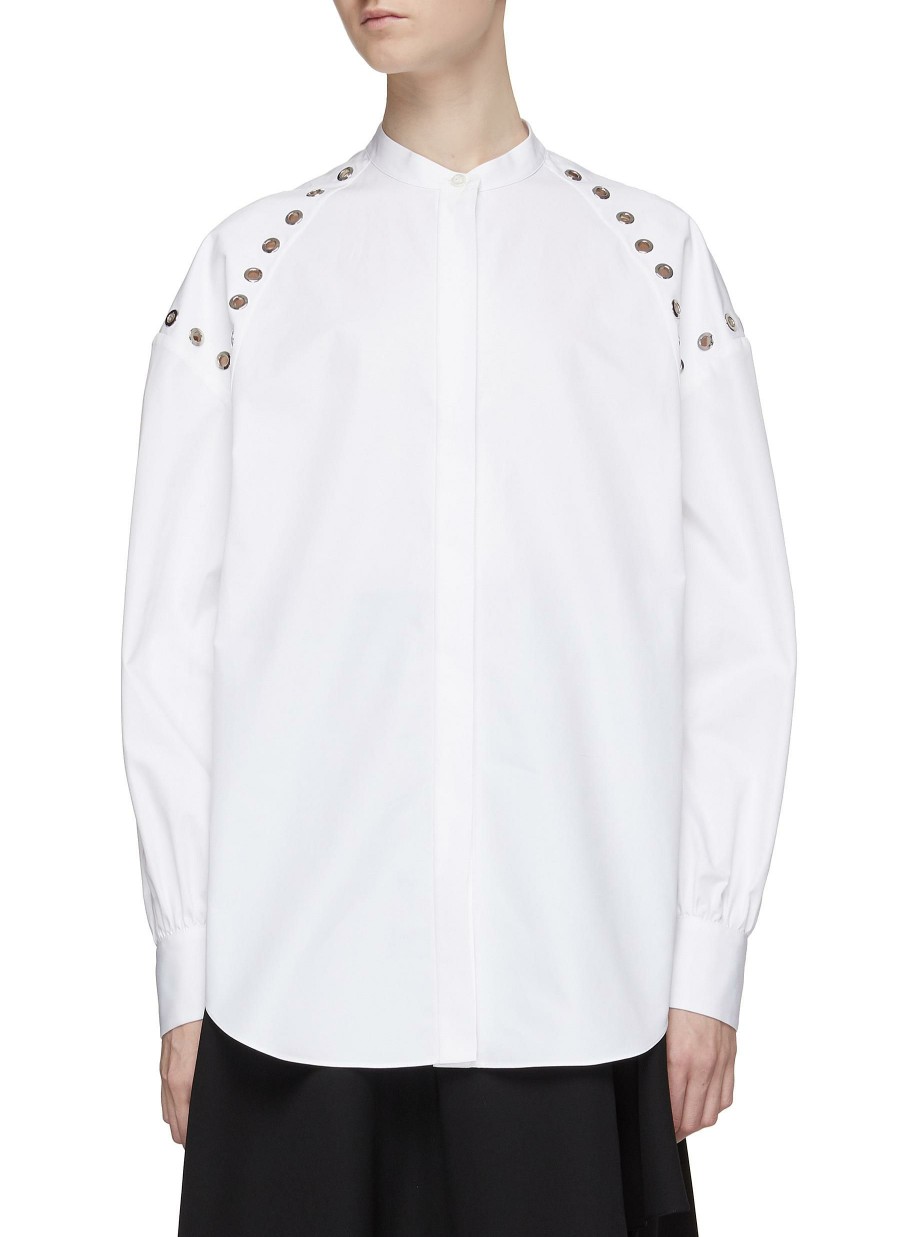 Clothing * | Alexander Mcqueen Closeout Sale Eyelet Detail Drop Shoulder Puff Sleeve Band Collar Shirt