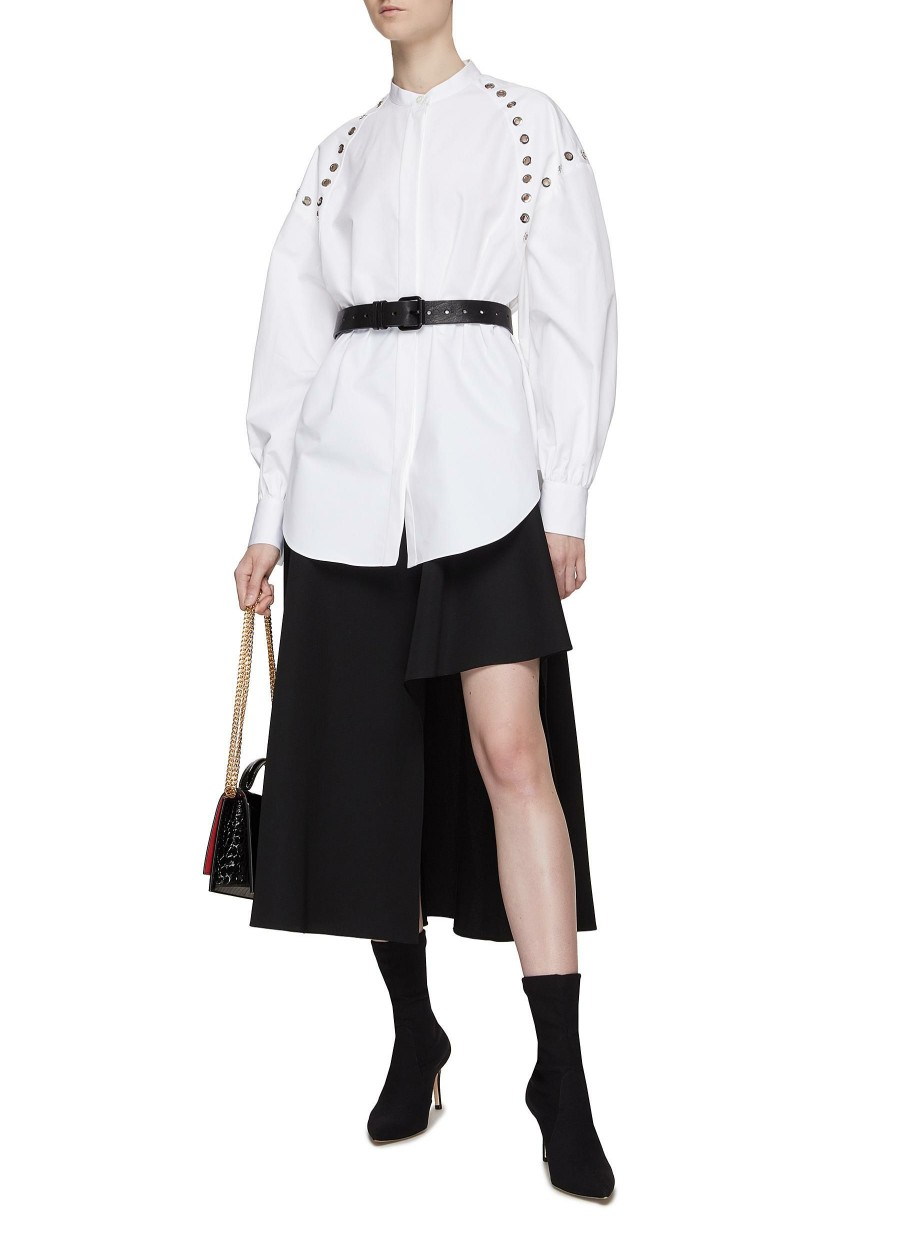 Clothing * | Alexander Mcqueen Closeout Sale Eyelet Detail Drop Shoulder Puff Sleeve Band Collar Shirt