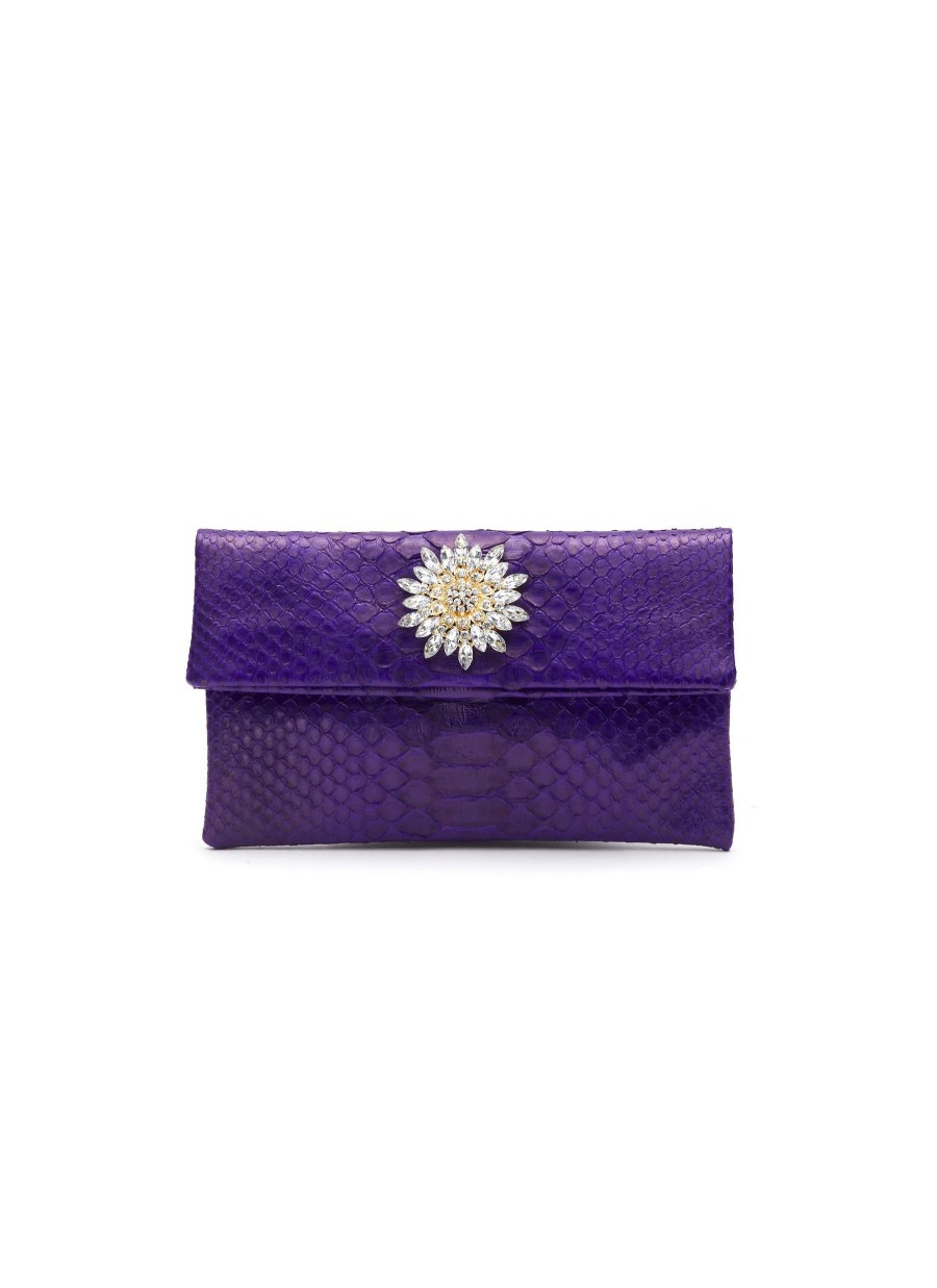 Bags * | Suzette Outlet Sale Small 'Leon' Brooch Python Leather Clutch