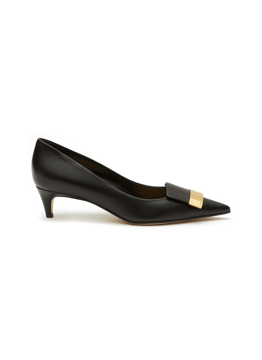 Shoes * | Sergio Rossi Premium 45 Branded Plaque Leather Pumps