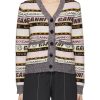 Clothing * | Ganni Fashion Logo Intarsia Striped V-Neck Knit Cardigan