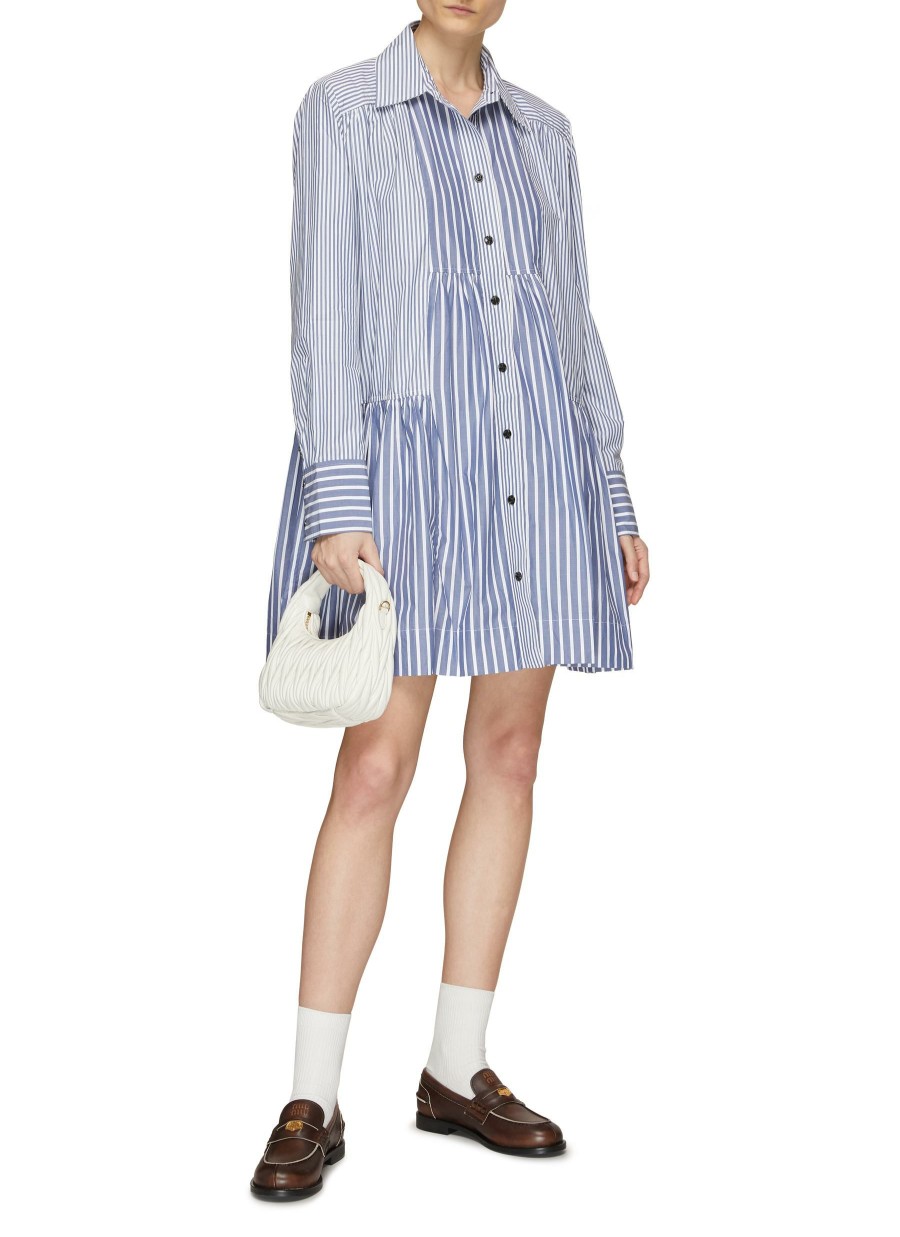 Clothing * | Ganni Best Sale Button Up Striped Mini Shirt Dress