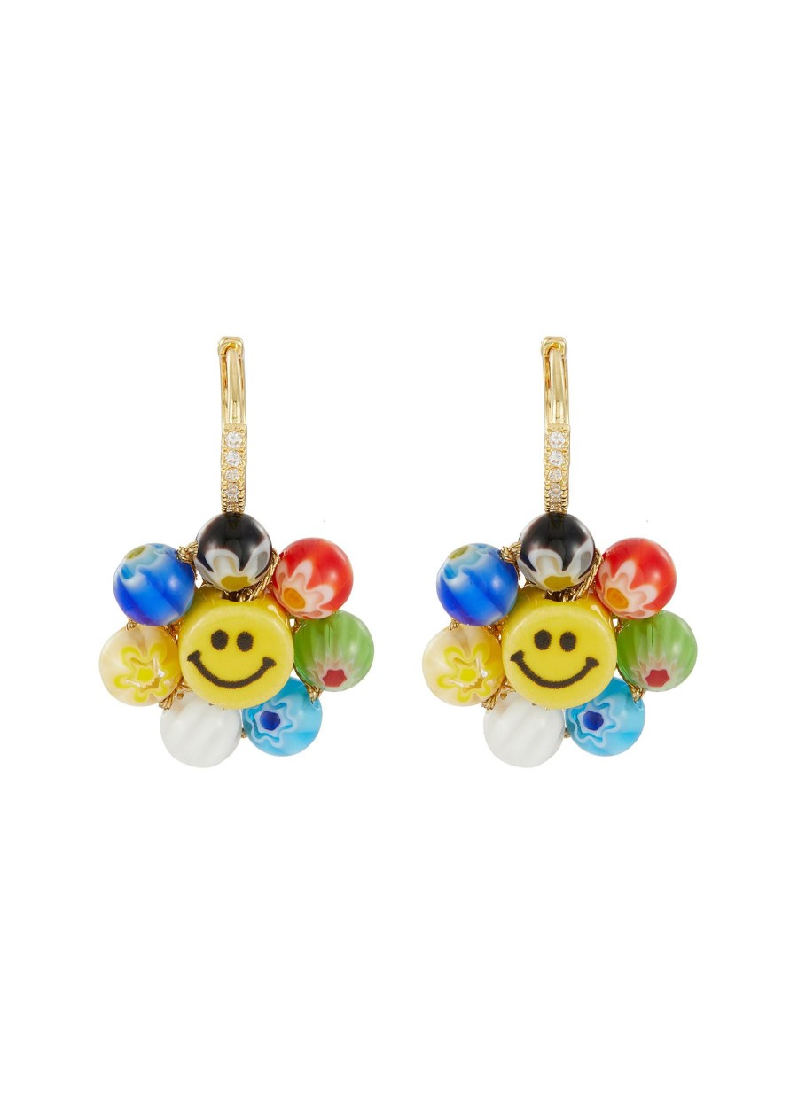 Accessories * | Venessa Arizaga Best Sale 'Mini Happy Flower' Gold Plated Brass Glass Ceramic Bead Rhinestone Drop Earrings