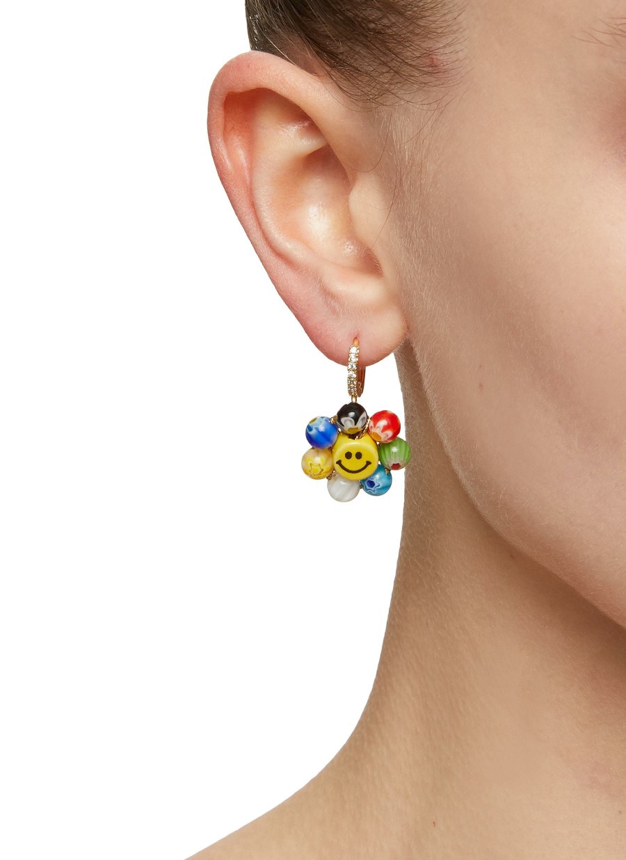 Accessories * | Venessa Arizaga Best Sale 'Mini Happy Flower' Gold Plated Brass Glass Ceramic Bead Rhinestone Drop Earrings