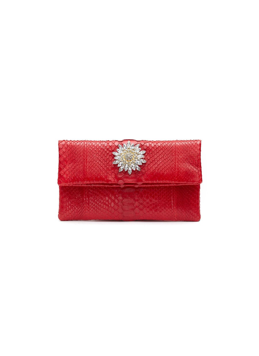 Bags * | Suzette Best Sale Small 'Leon' Brooch Python Leather Clutch