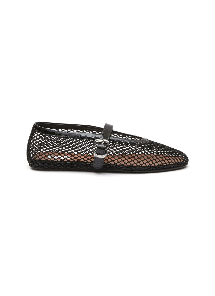 Shoes * | Alaia Outlet Sale Fishnet Patent Calfskin Strap Ballerina Flats