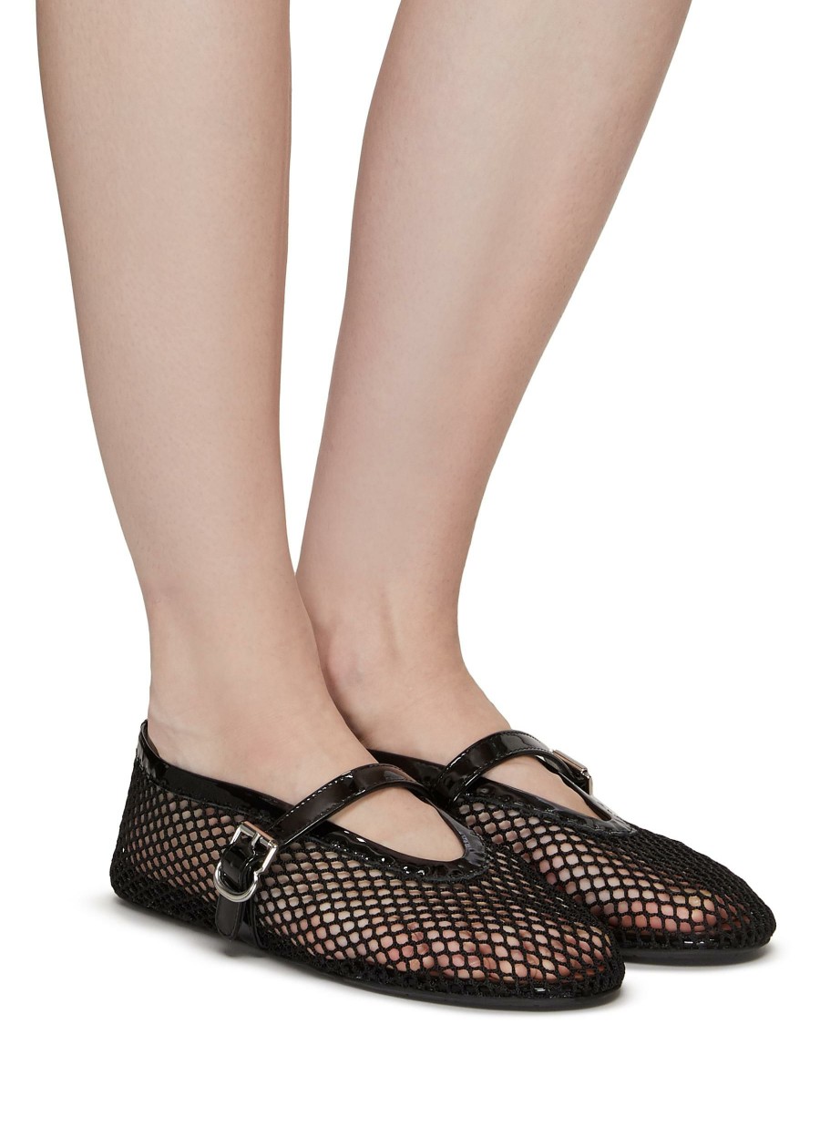 Shoes * | Alaia Outlet Sale Fishnet Patent Calfskin Strap Ballerina Flats