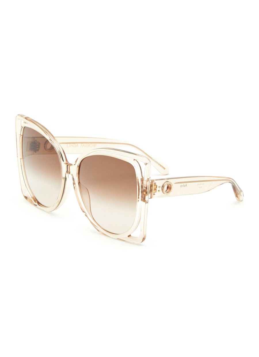 Accessories * | Linda Farrow Closeout Sale 'Astra' Acetate Cateye Frame Mocha Gradient Lens