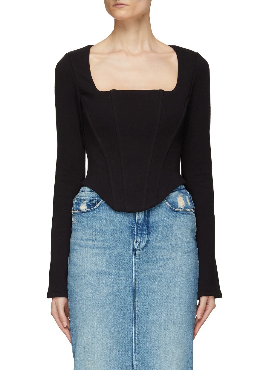 Clothing * | Good American Hot Sale Square Neck Long Sleeve Corset Top