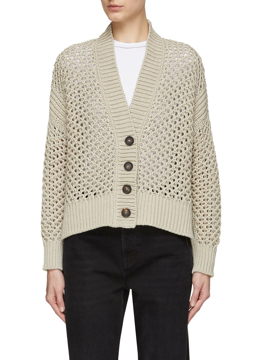 Clothing * | Brunello Cucinelli Quick Delivery Diamante Net Cashmere Silk Blend Knit Cardigan