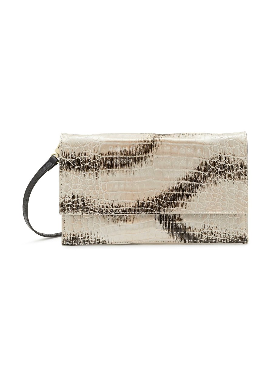 Bags * | Maria Oliver Good Quality 'Sofia' Caiman Leather Flapped Clutch