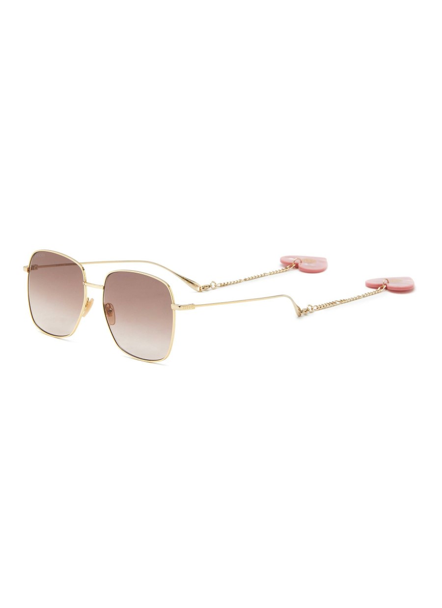 Accessories * | Gucci Tendy Style Heart Charm Metal Frame Pink Lens Sunglasses