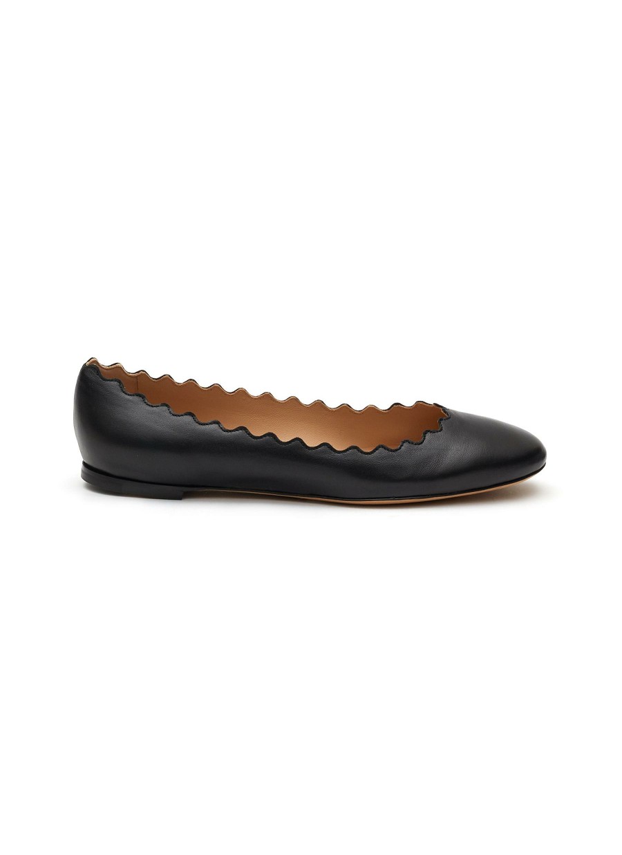 Shoes * | Chloe Outlet Sale 'Lauren' Scallop Trim Leather Ballerina Flats