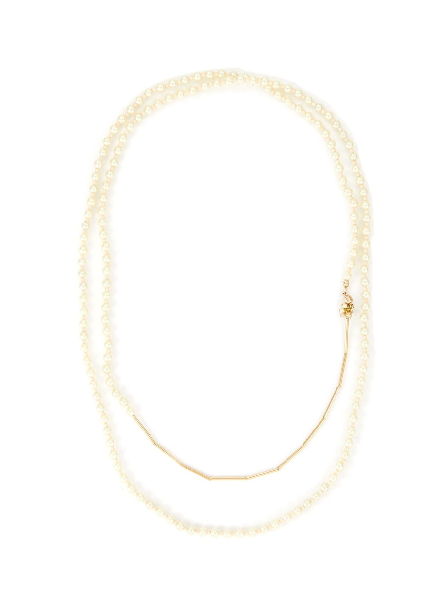 Accessories * | Monshiro Best Sale 'Nerine' Gold Plated Metal Glass Pearl Double Row Necklace