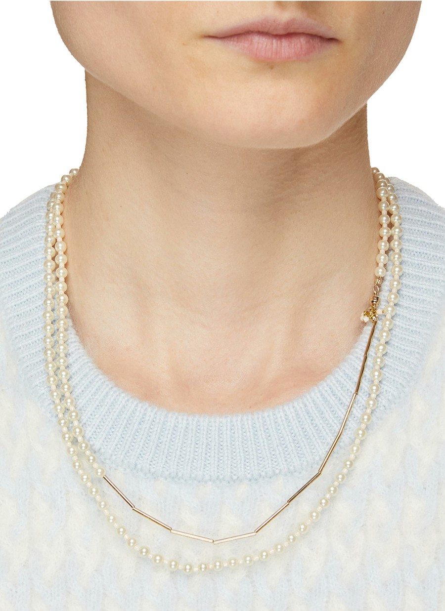 Accessories * | Monshiro Best Sale 'Nerine' Gold Plated Metal Glass Pearl Double Row Necklace