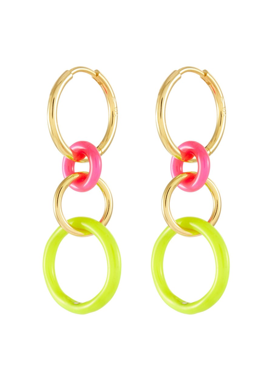 Accessories * | Eyem Tendy Style 'Hula Hoop' 18K Gold Plated Sterling Silver Enamel Drop Earrings