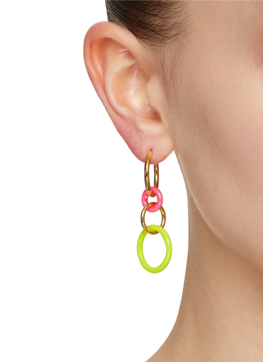 Accessories * | Eyem Tendy Style 'Hula Hoop' 18K Gold Plated Sterling Silver Enamel Drop Earrings