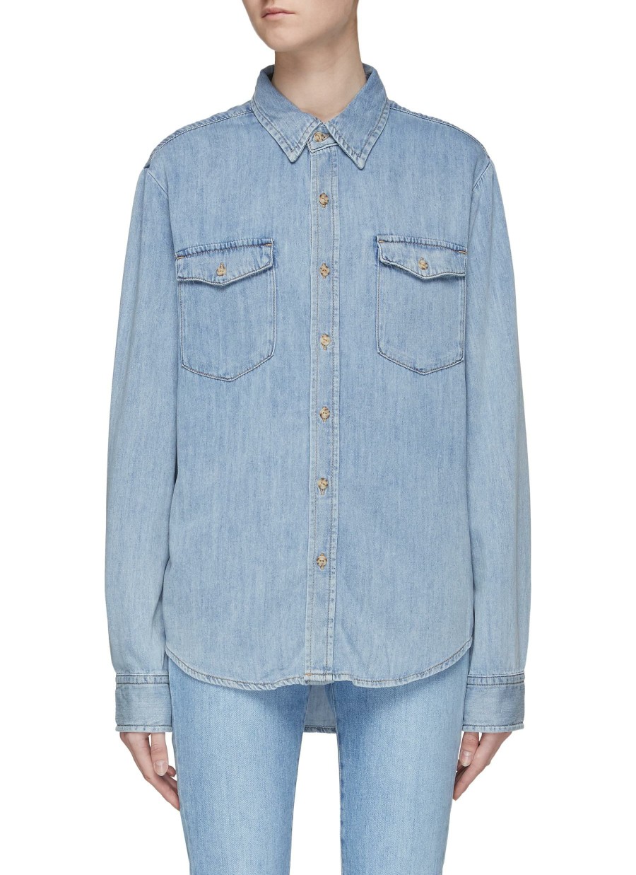 Clothing * | Good American Outlet Sale 'Easy' Flap Chest Pocket Button Up Denim Shirt