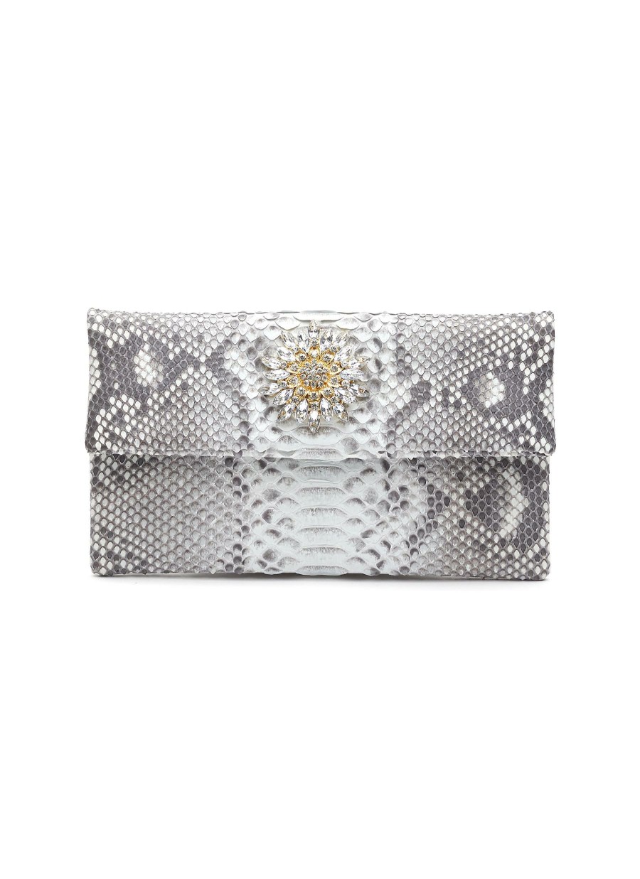 Bags * | Suzette Outlet Small 'Leon' Brooch Python Leather Clutch