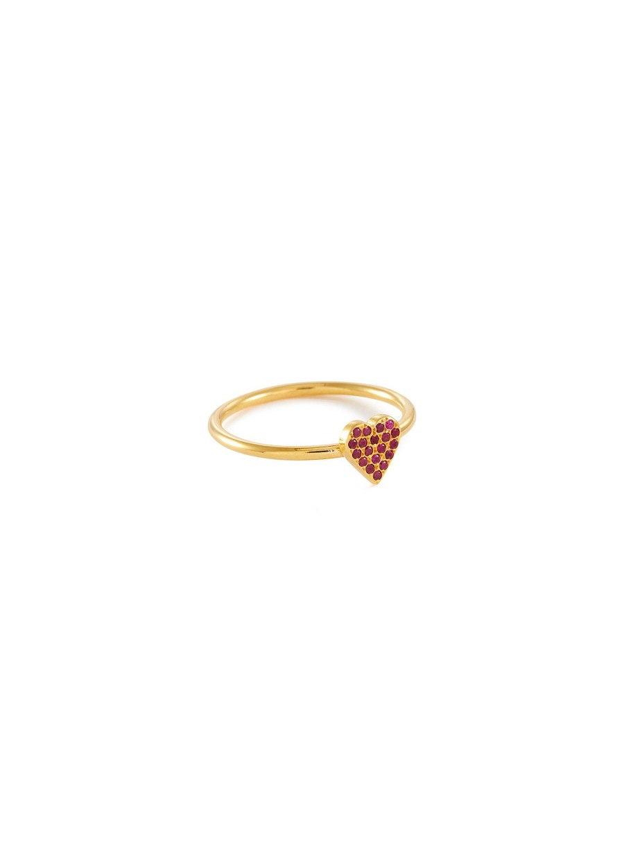 Accessories * | Eyem Flash Sale 'Love' 18K Gold Plated Sterling Silver Ruby Zirconia Ring