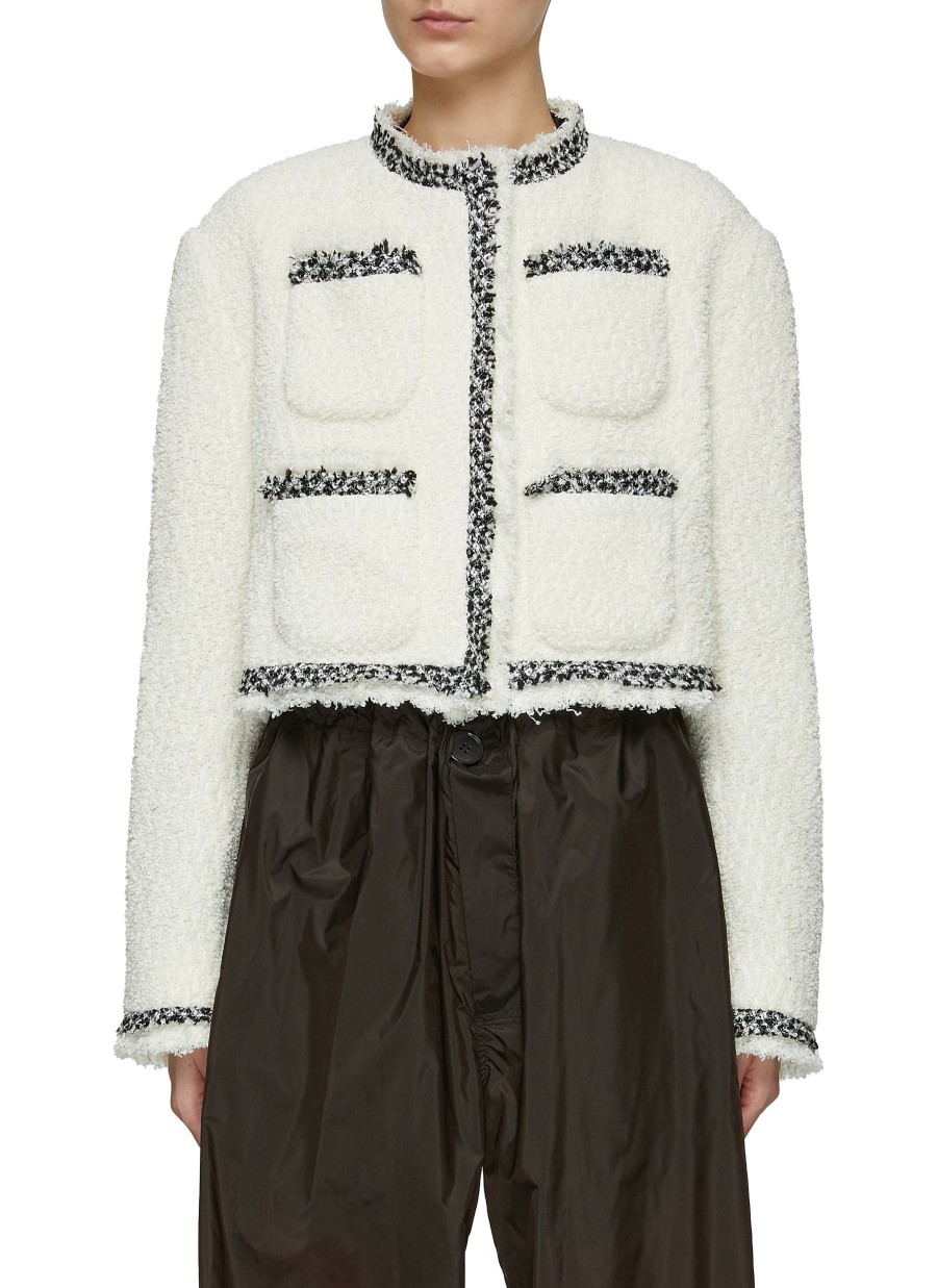 Clothing * | Sacai Discount Front Pocket Mock Neck Cropped Tweed Jacket