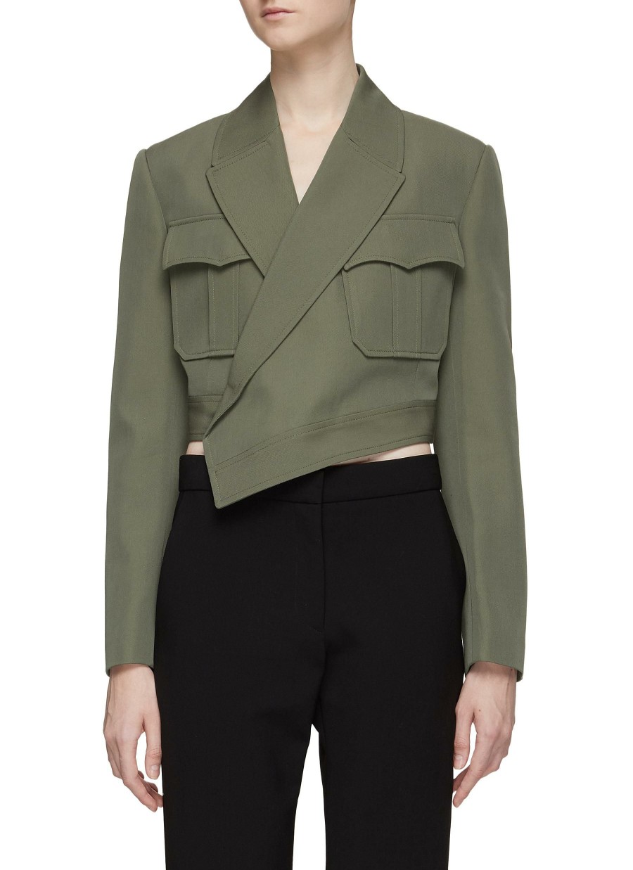 Clothing * | Alexander Mcqueen Quick Delivery Flap Chest Pocket Wrap Effect Cropped Jacket