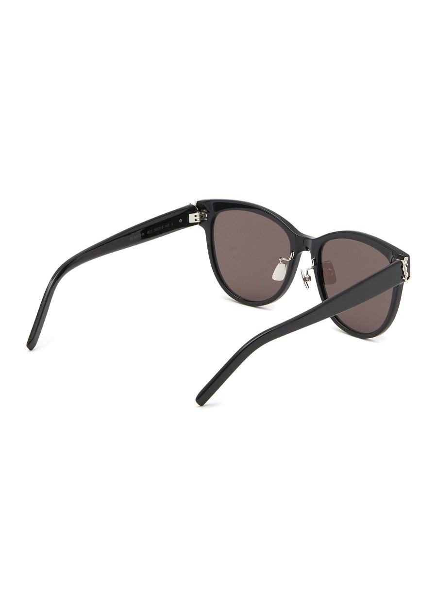 Accessories * | Saint Laurent Fashion Grey Lens Acetate Round Frame Logo Temple Sunglasses