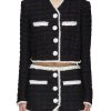 Clothing * | Balmain Outlet Sale Contrast Frayed Trim Tweed Cropped Jacket