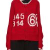 Clothing * | Mm6 Maison Margiela Outlet Sale Number 6 Logo Intarsia Scoop Neck Knit Cardigan