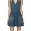 Clothing * | Alexander Mcqueen Free Delivery Cutout Detail V-Neck Denim Mini Skater Dress