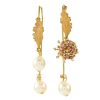 Accessories * | Monshiro Excellent Quality 'Sucabiosa Tsubomi' Gold Plated Metal Glass Pearl Mismatch Hook Earring