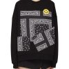 Clothing * | Joshua'S Quick Delivery Crocheted Smiley Face Bandana Panel Sweatshirt