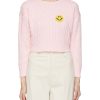 Clothing * | Joshua'S Outlet Sale Crocheted Smiley Face Cotton Knit Cropped Sweater