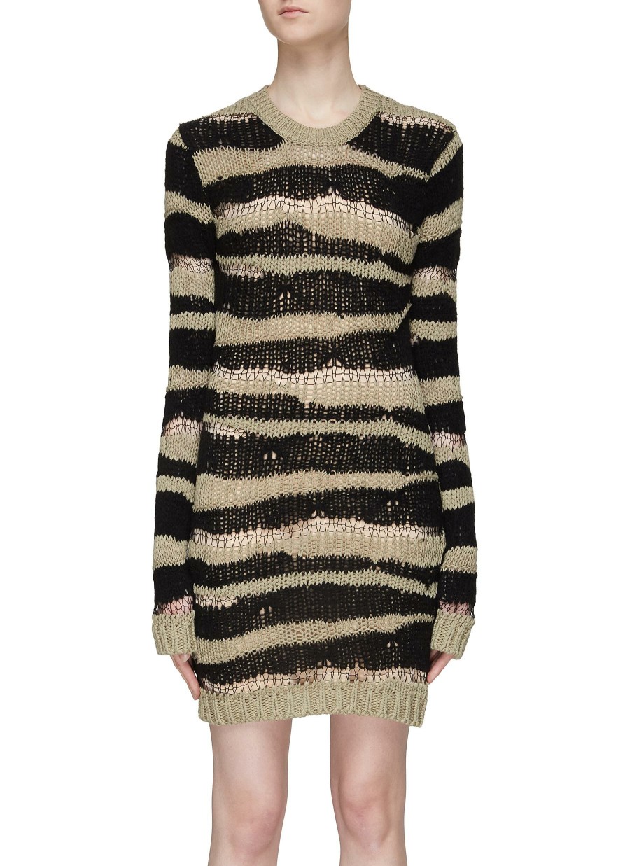 Clothing * | Rta Good Quality 'Akamu' Stripe Motif Distressed Knit Dress