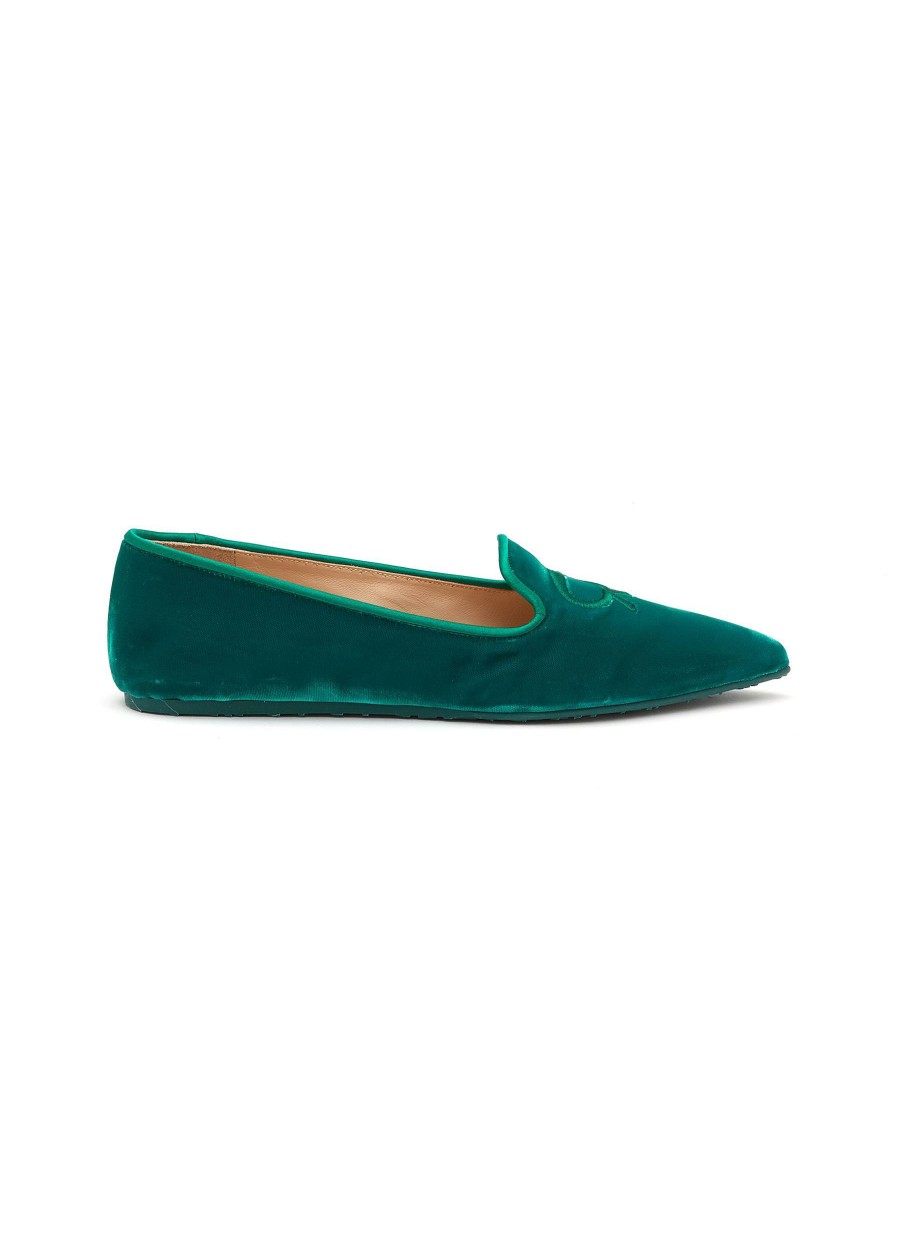 Shoes * | Gianvito Rossi Quick Delivery Logo Embroidery Velvet Point Toe Loafers