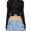 Clothing * | Versace Fashion Crisscross Detail Metal Emblem Applique Crewneck Long Sleeve Top