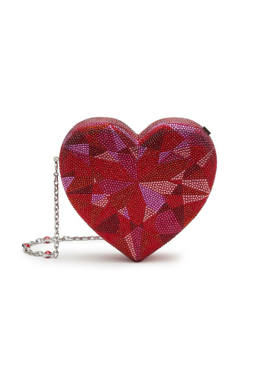 Bags * | Judith Leiber Clearance Ruby Heart Crystal Chain Clutch