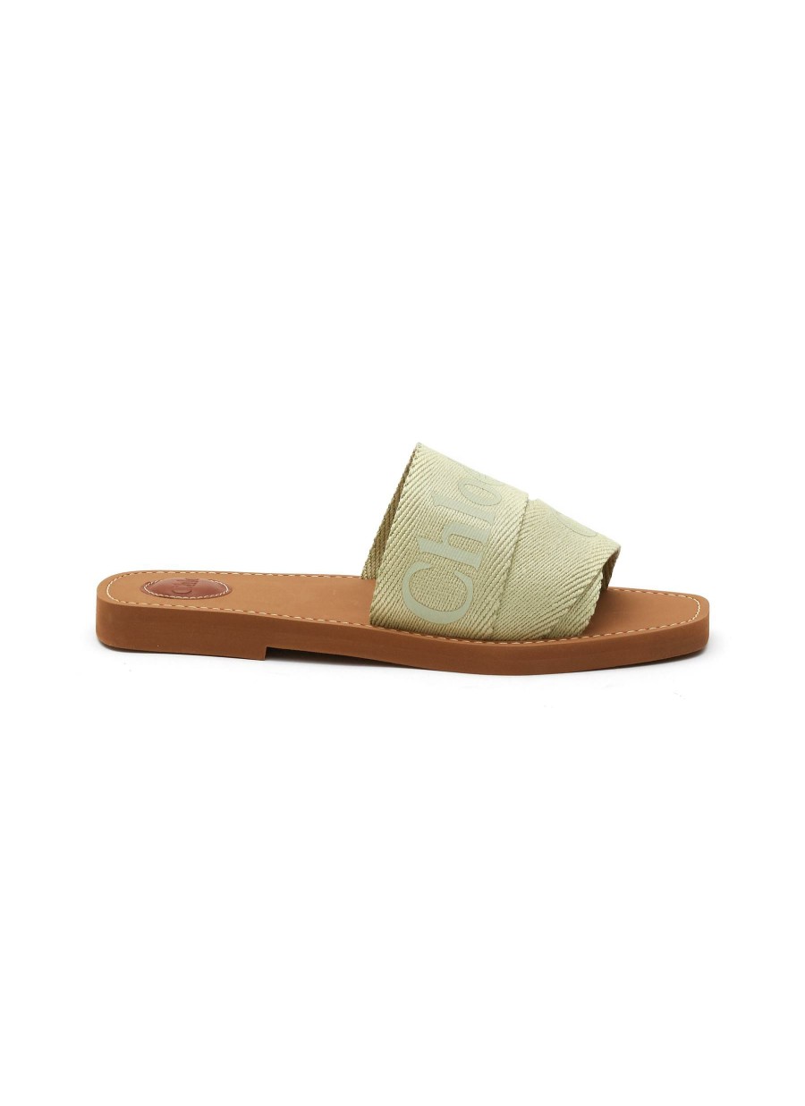 Shoes * | Chloe Online 'Woody' Logo Linen Cross Strap Slides