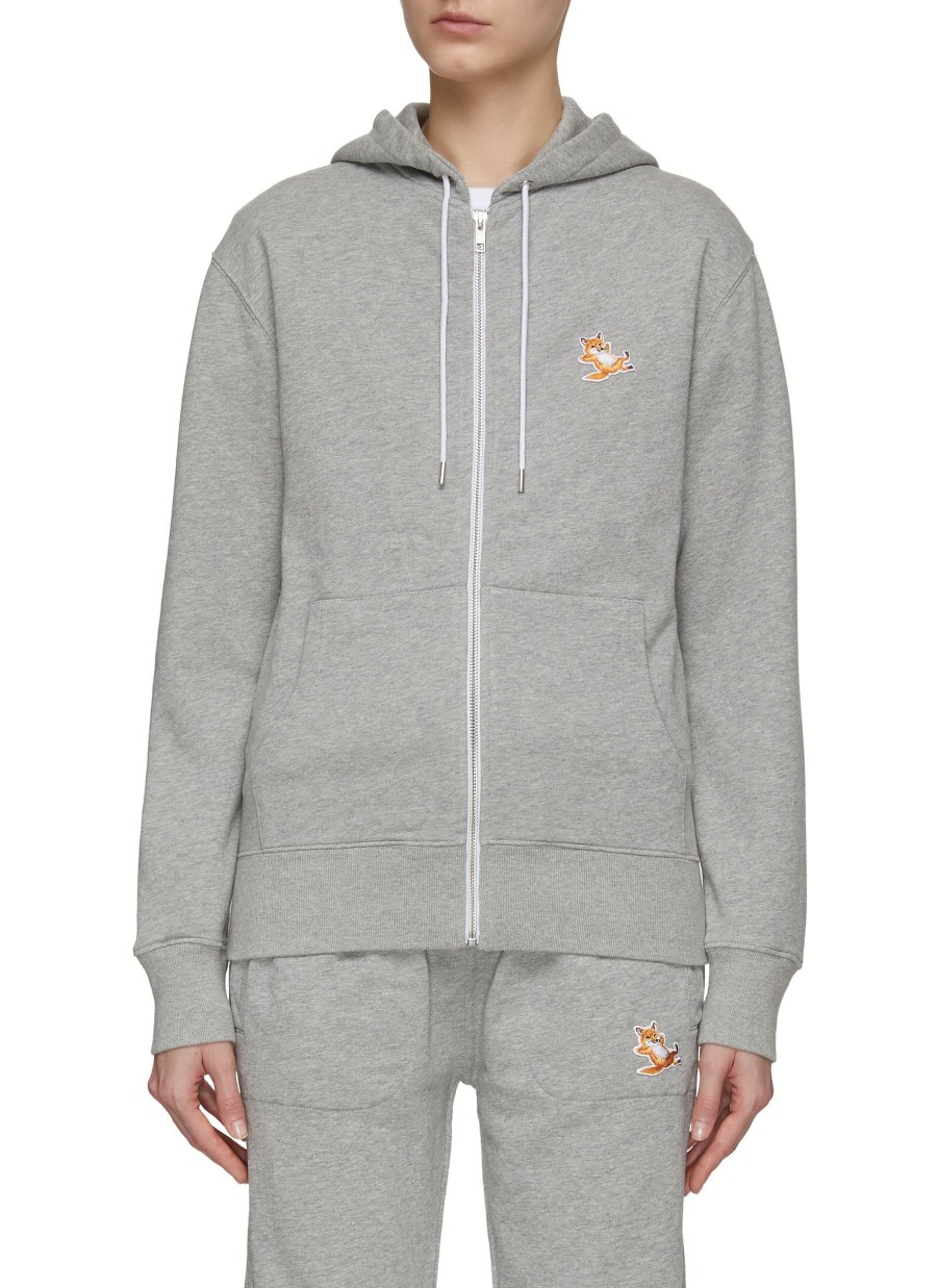 Clothing * | Maison Kitsune Outlet Sale Chillax Fox Patch Cotton Zip Up Hoodie