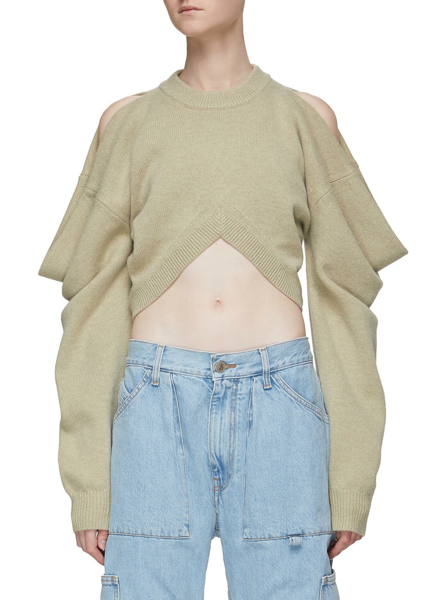 Clothing * | Alexander Wang Closeout Sale Inverted V-Neck Hem Cropped Crewneck Pullover