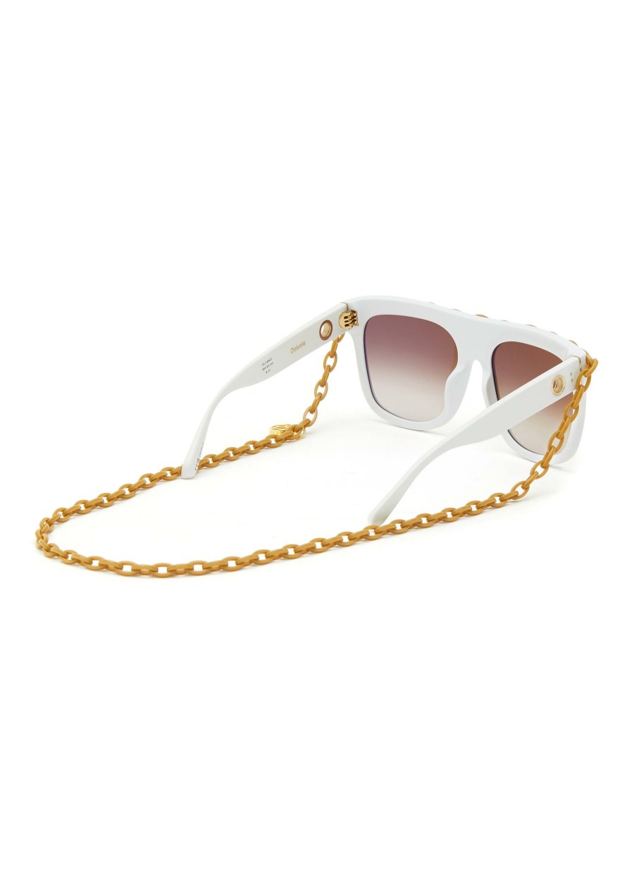 Accessories * | Linda Farrow Flash Sale 'Dakota' Acetate D Frame Brown Lens Laminated Acetate Chain Sunglasses